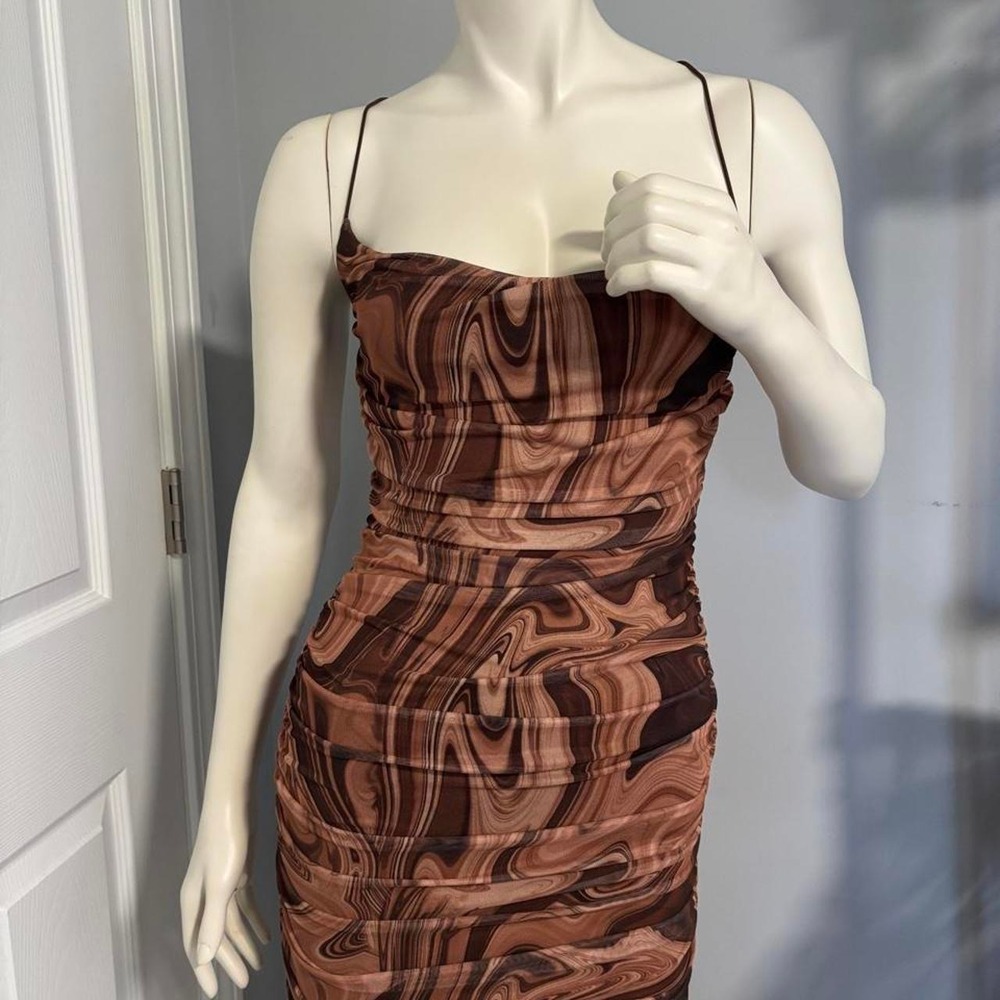 Windsor Brown Marbled Ruched Bodycon Mini Dress